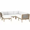 Modway Clearwater Outdoor Patio Teak Wood 6-Piece Sectional Sofa - Gray White - Set in Front Side Angle - Modway Clearwater Outdoor Patio Teak Wood 6-Piece Sectional Sofa - Gray White - Set in Front Side Angle