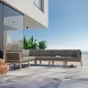 Modway Clearwater Outdoor Patio Teak Wood 6-Piece Sectional Sofa - Gray Graphite - Lifestyle - Modway Clearwater Outdoor Patio Teak Wood 6-Piece Sectional Sofa - Gray Graphite - Lifestyle