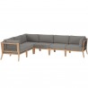 Modway Clearwater Outdoor Patio Teak Wood 6-Piece Sectional Sofa - Gray Graphite - Set in Front Side Angle