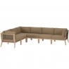 Modway Clearwater Outdoor Patio Teak Wood 6-Piece Sectional Sofa - Gray Light Brown - Set in Front Side Angle