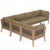 Modway Clearwater Outdoor Patio Teak Wood 6-Piece Sectional Sofa - Gray Light Brown - Set in Front Side Top Angle