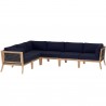 Modway Clearwater Outdoor Patio Teak Wood 6-Piece Sectional Sofa - Gray Navy - Set in Front Angle