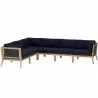 Modway Clearwater Outdoor Patio Teak Wood 6-Piece Sectional Sofa - Gray Navy - Set in Front Angle - Modway Clearwater Outdoor Patio Teak Wood 6-Piece Sectional Sofa - Gray Navy - Set in Front Angle