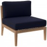 Modway Clearwater Outdoor Patio Teak Wood 6-Piece Sectional Sofa - Gray Navy - Armless Chair in Front Side Angle