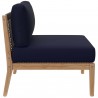 Modway Clearwater Outdoor Patio Teak Wood 6-Piece Sectional Sofa - Gray Navy - Armless Chair in  Side Angle