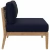 Modway Clearwater Outdoor Patio Teak Wood 6-Piece Sectional Sofa - Gray Navy - Armless Chair in  Side Angle - Modway Clearwater Outdoor Patio Teak Wood 6-Piece Sectional Sofa - Gray Navy - Armless Chair in  Side Angle