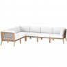 Modway Clearwater Outdoor Patio Teak Wood 6-Piece Sectional Sofa - Gray White - Set in Front Angle