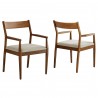 Modway Solara Fabric Wood Dining Armchairs Walnut Set of 2