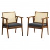 Modway Thera Vegan Leather and Cane Accent Armchairs Set of 2 Black