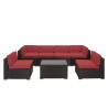Modway Aero 7 Piece Outdoor Patio Sectional Set in Espresso Red - Set in Front Angle