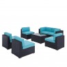 Modway Aero 7 Piece Outdoor Patio Sectional Set - Espresso Turquoise - Set in Front Side Angle