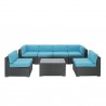 Modway Aero 7 Piece Outdoor Patio Sectional Set - Espresso Turquoise - Set in Front Angle