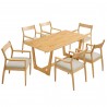 Modway Solara 7-Piece Wood Dining Set with Fabric Upholstered Armchairs Natural