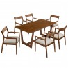 Modway Solara 7-Piece Wood Dining Set with Fabric Upholstered Armchairs Walnut