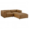 Modway Auren 3-Piece Upholstered Vegan Leather Modular Loveseat with Ottoman Camel