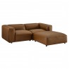 Modway Auren 3-Piece Upholstered Vegan Leather Modular Loveseat with Ottoman Coffee