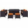Modway Inverse 9 Piece Outdoor Patio Dining Set in Espresso Orange - Set in Front Angle