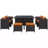 Modway Inverse 9 Piece Outdoor Patio Dining Set in Espresso Orange - Set in Front Angle - Modway Inverse 9 Piece Outdoor Patio Dining Set in Espresso Orange - Set in Front Angle