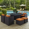 Modway Inverse 9 Piece Outdoor Patio Dining Set in Espresso Orange - Lifestyle