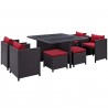 Modway Inverse 9 Piece Outdoor Patio Dining Set in Espresso Red - Front Side Angle