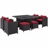 Modway Inverse 9 Piece Outdoor Patio Dining Set in Espresso Red - Front Side Angle - Modway Inverse 9 Piece Outdoor Patio Dining Set in Espresso Red - Front Side Angle
