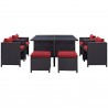 Modway Inverse 9 Piece Outdoor Patio Dining Set in Espresso Red - Front Angle