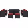 Modway Inverse 9 Piece Outdoor Patio Dining Set in Espresso Red - Front Angle - Modway Inverse 9 Piece Outdoor Patio Dining Set in Espresso Red - Front Angle