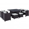 Modway Inverse 9 Piece Outdoor Patio Dining Set in Espresso White - Set in Front Side Angle