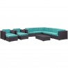 Modway Avia 10 Piece Outdoor Patio Sectional Set in Espresso Turquoise - Front Side Angle