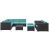 Modway Avia 10 Piece Outdoor Patio Sectional Set in Espresso Turquoise - Front Angle