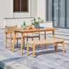 Vifah Chesapeake Honey 4-Piece Patio Acacia Wooden Mixed Strapped Rattan Dining Set with 2-Seater Bench, Lifestyle