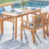 Vifah Kapalua Honey Nautical 4-Piece Wooden Outdoor Dining Set with Bench, Side Closeup Angle - Vifah Kapalua Honey Nautical 4-Piece Wooden Outdoor Dining Set with Bench, Side Closeup Angle