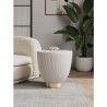Manhattan Comfort Modern Anderson End Table 2.0 Upholstered in Leatherette with Ceramic Faux Marble Tabletop Cream