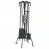 Mr. Bar-B-Q UniFlame® 5 Piece Black Wrought Iron Fireset with Center Weave with Crook Handles - Mr. Bar-B-Q UniFlame® 5 Piece Black Wrought Iron Fireset with Center Weave with Crook Handles