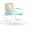 Sabbia Dining Chair in Dupione Celeste, No Welt - Front Side Angle - Sabbia Dining Chair in Dupione Celeste, No Welt - Front Side Angle