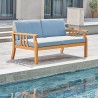 Vifah Kapalua Honey Nautical Eucalyptus Wooden Outdoor Sofa Bench with Cushion, Side View