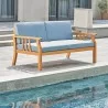 Vifah Kapalua Honey Nautical Eucalyptus Wooden Outdoor Sofa Bench with Cushion, Side View - Vifah Kapalua Honey Nautical Eucalyptus Wooden Outdoor Sofa Bench with Cushion, Side View