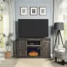 Manhattan Comfort Myrtle 60" Fireplace with 2 Sliding Doors and Media Wire Management in Heavy Brown - Manhattan Comfort Myrtle 60" Fireplace with 2 Sliding Doors and Media Wire Management in Heavy Brown