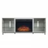 Manhattan Comfort Brighton 60" Fireplace with Glass Shelves and Media Wire Management in Beige - Manhattan Comfort Brighton 60" Fireplace with Glass Shelves and Media Wire Management in Beige