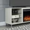 Manhattan Comfort Brighton 60" Fireplace with Glass Shelves and Media Wire Management in Beige - Manhattan Comfort Brighton 60" Fireplace with Glass Shelves and Media Wire Management in Beige