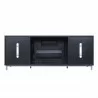 Manhattan Comfort Brighton 60" Fireplace with Glass Shelves and Media Wire Management in Onyx - Manhattan Comfort Brighton 60" Fireplace with Glass Shelves and Media Wire Management in Onyx