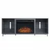 Manhattan Comfort Brighton 60" Fireplace with Glass Shelves and Media Wire Management in Onyx Front - Manhattan Comfort Brighton 60" Fireplace with Glass Shelves and Media Wire Management in Onyx Front