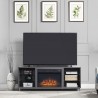 Manhattan Comfort Brighton 60" Fireplace with Glass Shelves and Media Wire Management in Grey