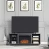 Manhattan Comfort Brighton 60" Fireplace with Glass Shelves and Media Wire Management in Grey - Manhattan Comfort Brighton 60" Fireplace with Glass Shelves and Media Wire Management in Grey