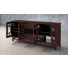 Furnitech 70" Contemporary Asian TV Stand, Media Console for Flat Screen and Audio Video Installations with Brazilian Cherry Veneers and Solids in a Wenge Finish - Front Side Opened Angle