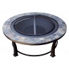 AZ Patio Heaters Wood Burning Fire Pit with Round Slate Table - Front Side Angle