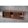 70" Contemporary Rustic TV Stand Media Console for Flat Screen and Audio Video Installations in American Red Oak with a Matte Cognac Finish - Front Side Opened Angle