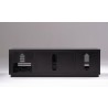 70" Contemporary Rustic TV Stand Media Console for Flat Screen and Audio Video Installations in American Red Oak with a Matte Ebony Finish - Back Angle