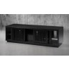 70" Contemporary Rustic TV Stand Media Console for Flat Screen and Audio Video Installations in American Red Oak with a Matte Ebony Finish - Front Side Opened Angle