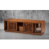 70" Contemporary Rustic TV Stand Media Console for Flat Screen and Audio Video Installations in American Red Oak with a Matte Honey Oak Finish - Front Side Opened Angle